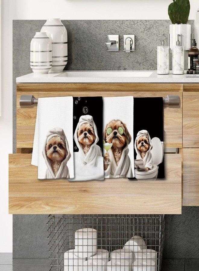 INDAJEDN Funny Shih Tzu Bathroom Hand Towels, Dog Bathroom Decor, Shih Tzu Gifts for Women, Cute Bathrobe Dog Decorative Hand Towels for Bath Room Washroom Spa, 16x24 Inch Set of 4 - Image 5